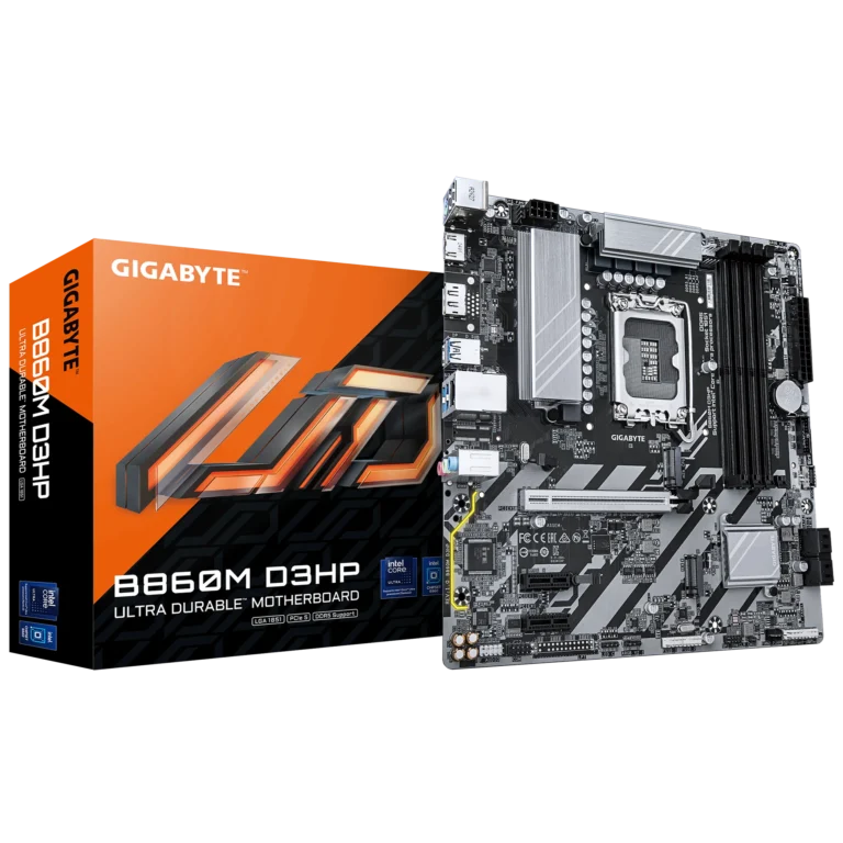 Gigabyte B860M D3HP mATX Motherboard – LGA 1851, DDR5 up to 9,066 MT/s (OC), PCIe 5.0, USB‑C Gen1, Gigabit LAN & AI-Driven BIOS