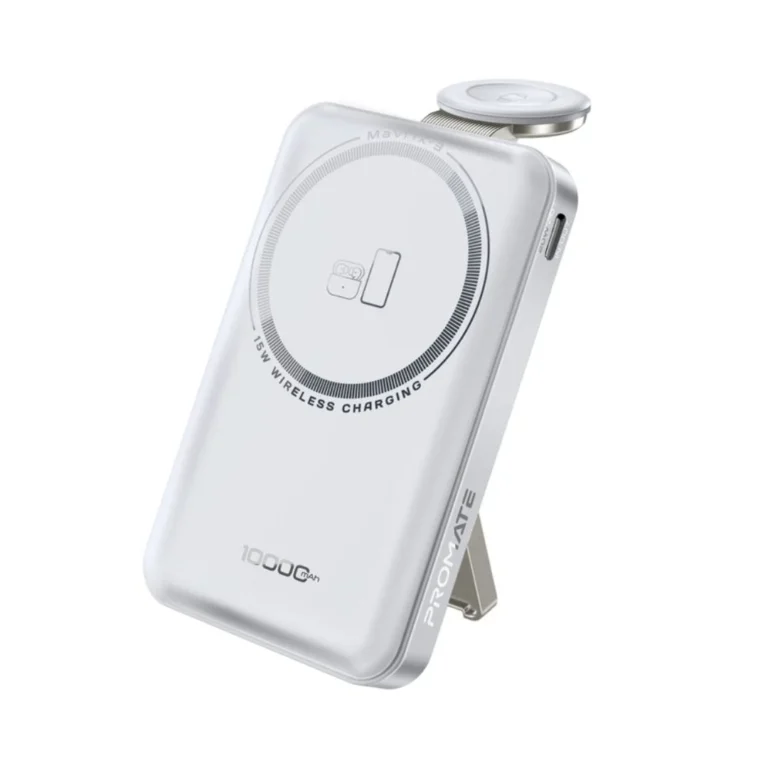 Promate Marvix-3 10000mAh 3 in 1 MagSafe Compatible Wireless Charging Power Bank - White