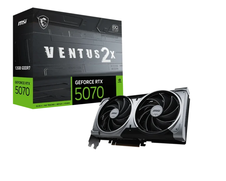MSI GeForce RTX 5070 12 GB VENTUS 2X OC – NVIDIA Blackwell, 6144 CUDA Cores, 2557 MHz Boost, 28 Gbps GDDR7, PCIe 5.0, Dual-Fan Cooling