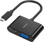 Hama 200313 2-in-1 USB-C to HDMI & VGA Video Adapter , Ultra HD 4K@30Hz HDMI , Full HD 1080p@60Hz VGA , Thunderbolt 3/4/5 & USB4 Compatible – Black