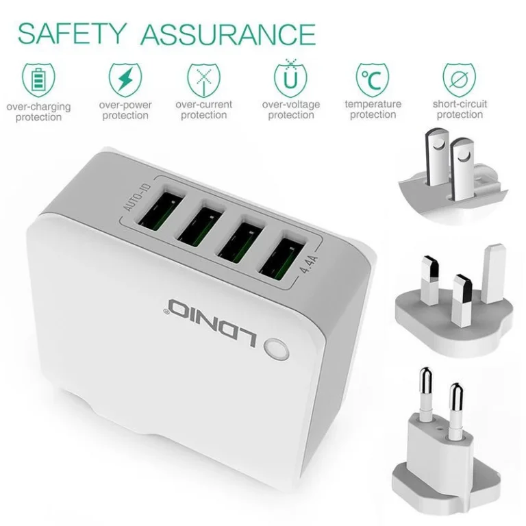 LDNIO A4403 Quick Charge 4-Port USB Wall Charger, 4.4A Output, UK Plug
