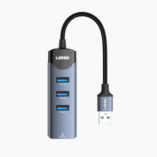 LDNIO DS-144U 4-in-1 USB Hub Adapter, USB-A to 4 USB Ports Multiport Splitter, Plug & Play Data Hub for Laptop & PC, Compact Portable Design, Durable Build for Home & Office Use