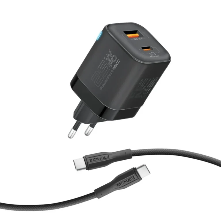 Promate PowerPort-25CC 60W USB-C 1USB-A Charger - Black