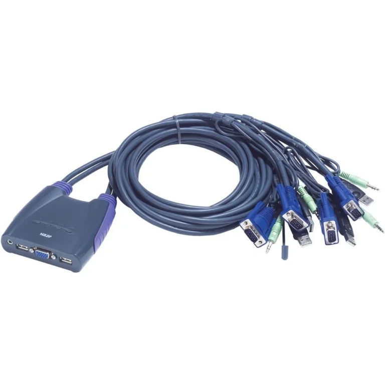 ATEN 4-Port USB VGA KVM Switch with Audio, Hotkey Switching, Built-in Cables, Video DynaSync™, Win/Mac/Linux/Sun Support (1.8m)