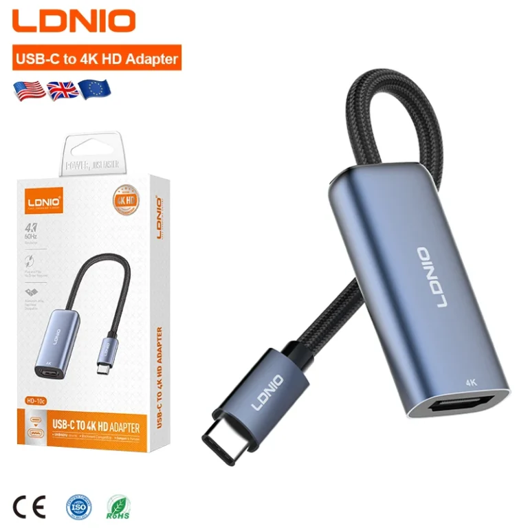LDNIO HD-10C USB-C Hub Adapter with 4K HDMI Output, 4K@60Hz Docking Station, Aluminum Multiport Converter, Plug & Play USB-C Hub for Laptop & Devices