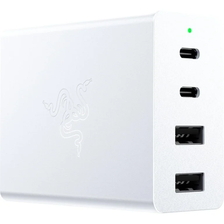 Razer USB-C 130W GaN Charger – 2x USB-C & 2x USB-A Ports, Compact Design, Travel-Ready with Swappable Plugs, Fast Charging
