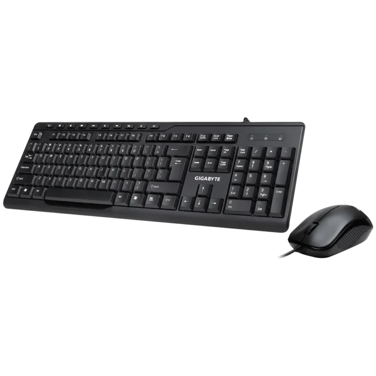 GIGABYTE KM6300 Wired Keyboard & Mouse Combo – Slim Design, 10 Multimedia Keys, 1000 DPI Optical Mouse