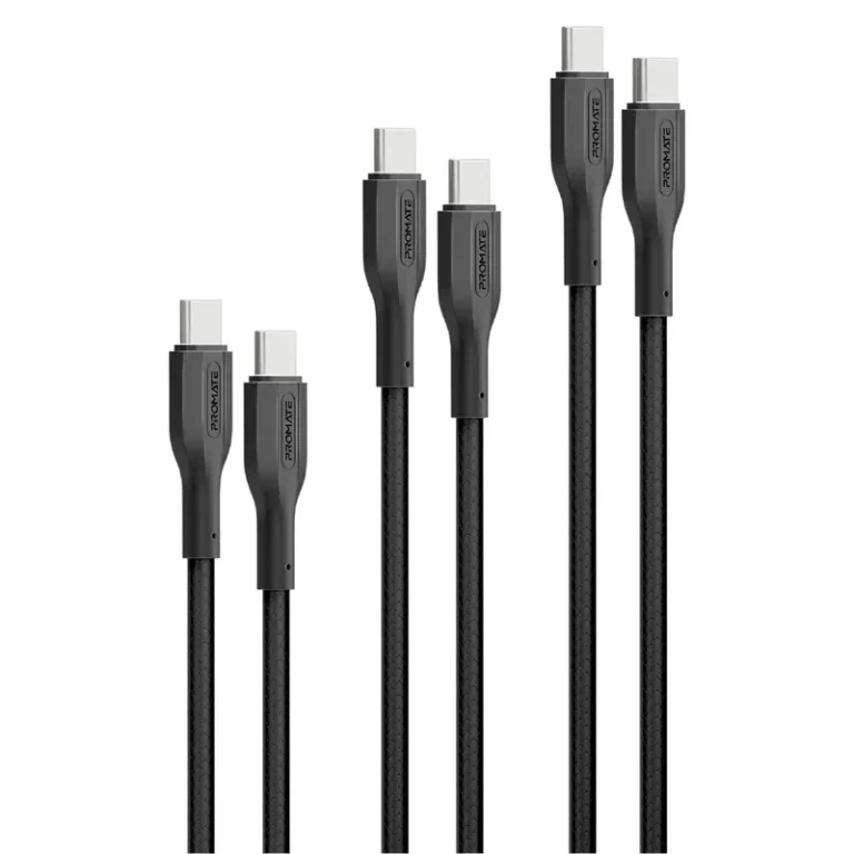 Promate CableKit-CC 3Pcs High Tensile Strength Data & Charge USB-C Cable kit