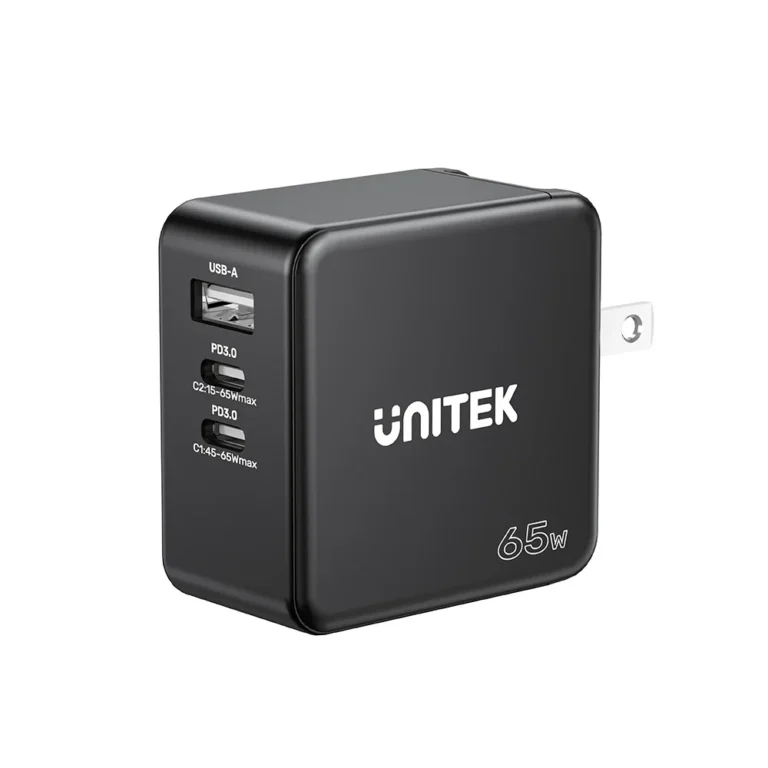 Unitek 65W GaN Travel Charger – Dual USB-C PD & USB-A QC 3.0 Ports - Compact Design - EU & UK Plug Adapters - Model P1117B