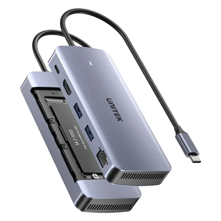 Unitek 6-in-1 USB-C Hub with M.2 SSD Enclosure – HDMI 4K@60Hz - 2x USB-A 10Gbps - USB-C PD 100W - Supports M.2 NVMe/SATA SSDs - Aluminum Alloy - Plug & Play