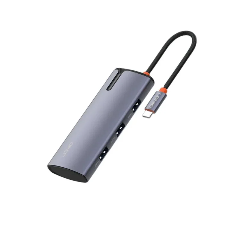 LDNIO DS-15U USB-C Docking Station: 5-in-1 Multi-Port Adapter, 100W Power Delivery, 4x USB 3.0 High-Speed Ports for Laptop and Tablet - Gray
