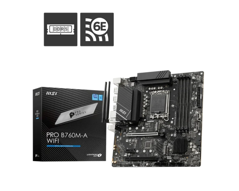 MSI PRO B760M‑A WiFi DDR5 mATX Motherboard – LGA 1700, DDR5 5333 MHz OC, PCIe 4.0, Wi‑Fi 6E, 2.5 Gb LAN